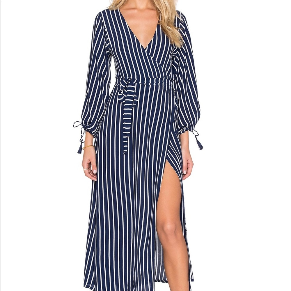 FAITHFULL THE BRAND atlas stripe wrap maxi dress